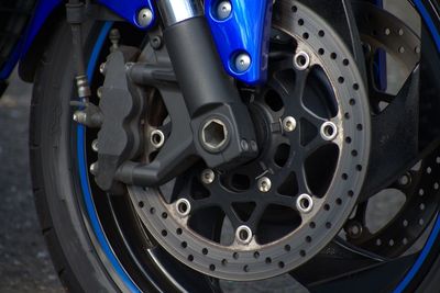 Close-up of motorcycle wheel