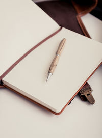 High angle view of pen on table