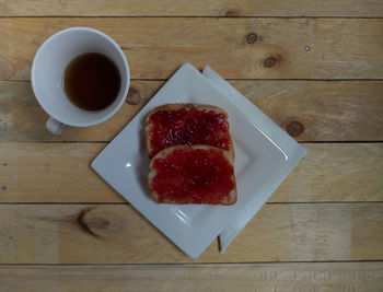 High angle view of breakfast on table