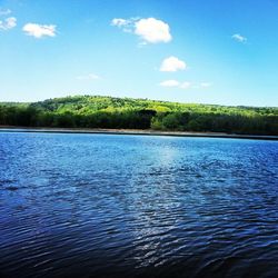 Scenic view of lake against cloudy sky