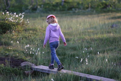 Rear view of girl on land