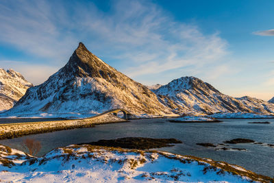 Scenic view of snowcapped mountains against sky