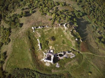 Aerial picture from ancient castle ruin from hungary on the volcano hill csobanc, near lake balaton