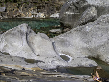 Water flowing through rocks