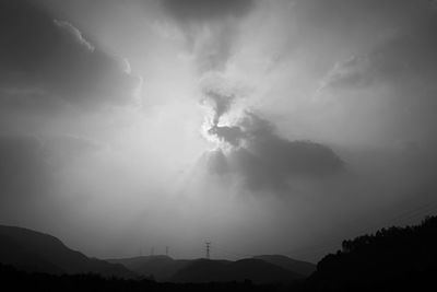 Low angle view of silhouette mountains against sky