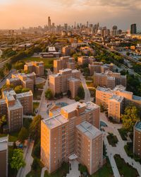 High angle view of buildings in city