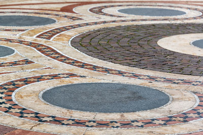 High angle view of tiled floor