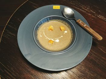 High angle view of food in plate on table