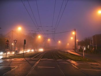 View of railroad tracks at dusk