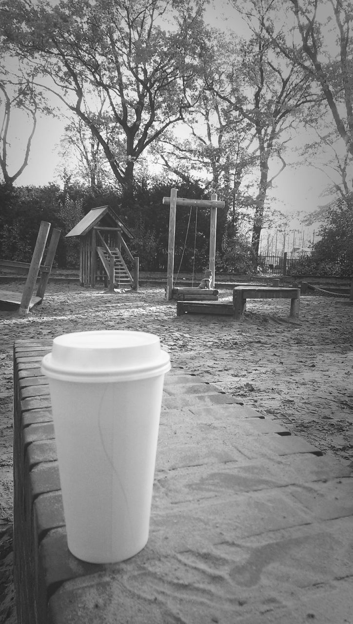 drink, table, coffee cup, food and drink, chair, refreshment, still life, absence, empty, coffee - drink, tree, day, no people, wood - material, freshness, sunlight, outdoors, saucer, coffee, built structure