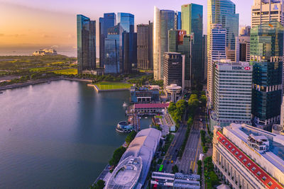 Aerial view singapore city financial district and business building at singapore