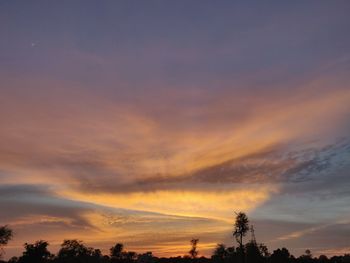 Low angle view of silhouette trees against dramatic sky