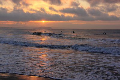 Scenic view of sea at sunset