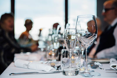 Close-up of wineglass on table at restaurant