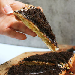 Close-up of hand holding cake