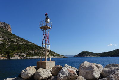 Scenic view of sea against clear blue sky