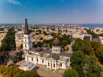 View of the transfiguration cathedral in odessa before a russian missile hit.