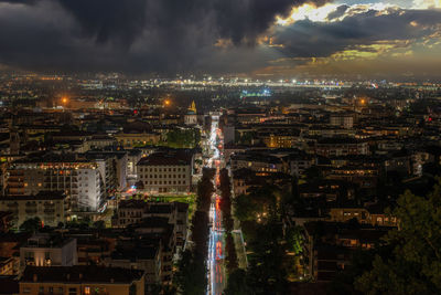 Bergamo illuminated in the evening after sunset