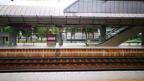 Railroad station platform in city