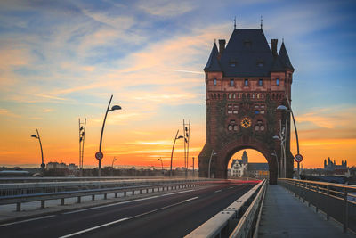 Suspension bridge at sunset