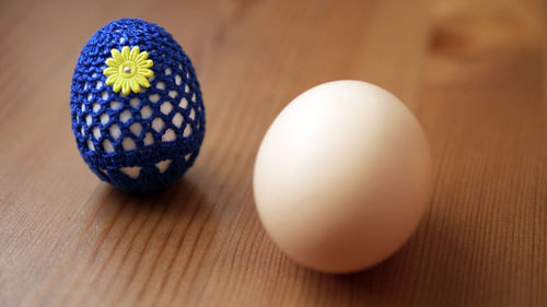 Close-up of eggs on table