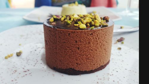 Close-up of dessert in plate on table