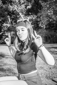 Young woman wearing hat