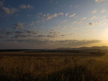 Scenic view of field against sky during sunset