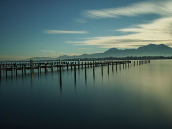 Scenic view of lake against sky during sunset