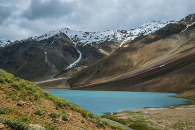 Scenic view of snowcapped mountains against sky