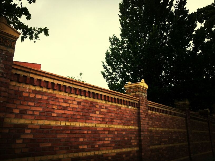 building exterior, architecture, built structure, low angle view, tree, sky, clear sky, wall - building feature, art and craft, day, outdoors, no people, building, art, brick wall, statue, history, sculpture, human representation, house