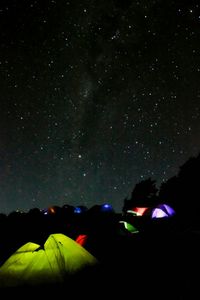 Silhouette people against star field at night