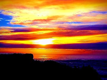 Scenic view of dramatic sky over sea during sunset