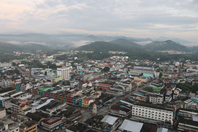 High angle view of townscape against sky