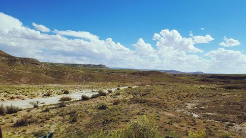 Scenic view of landscape against cloudy sky