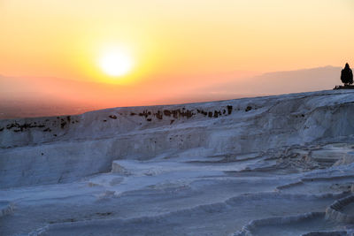 Scenic view of land against sky during sunset