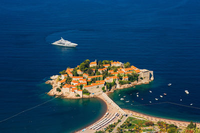 High angle view of sailboat on sea