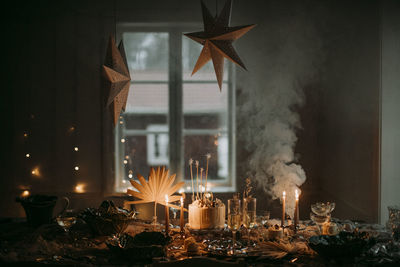 Star decorations and set table at birthday party