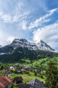Eiger mountain viewed from grindelwald during sunrise hours. grindelwald, switzerland