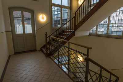 Directly below shot of spiral staircase of building