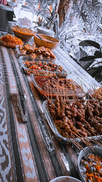 High angle view of food for sale at market stall