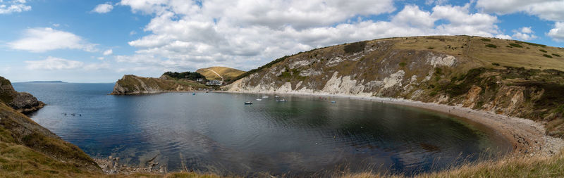 Panoramic photo of lulworth cove in dorset