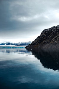 Scenic view of lake against sky during winter