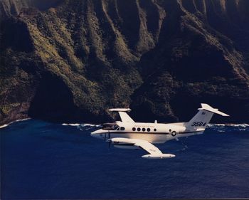 Airplane flying over sea