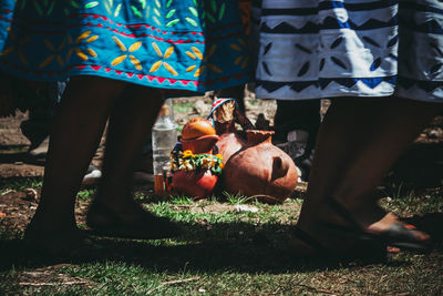 Low section of females standing on field