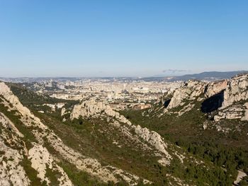 High angle view of landscape against clear sky