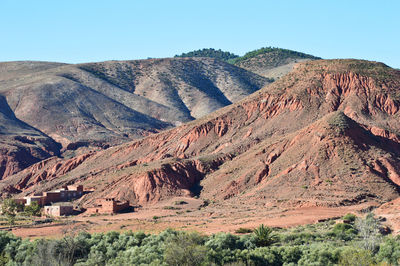 Scenic view of rocky mountains against clear sky