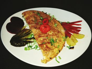 High angle view of breakfast served in plate