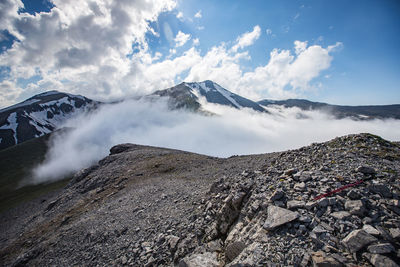 Scenic view of snowcapped mountains against sky