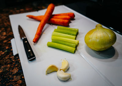 High angle view of fruits on table